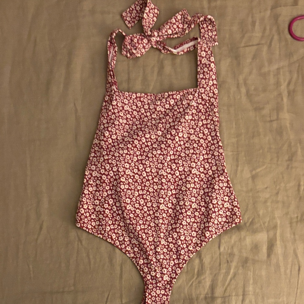 Red Floral Free People Bodysuit